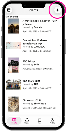 üüps app events tab showing how to find and join events