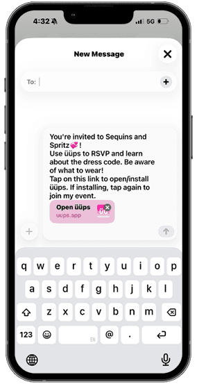 üüps invite sent as a live link via text message