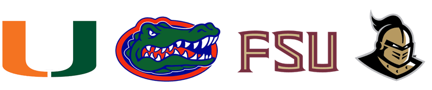 University of Miami, University of Florida, Florida State University, and UCF logos